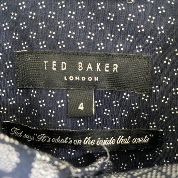 Ted Baker Mens Polka Dot Button-Up Shirt Size 4 Navy Blue Long Sleeve Cotton - Picture 4 of 15